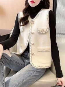 Womens Mink Vest 2025 Spring Autumn Korean Style Sleeveless Knitted Jacket Small Fragrance Style Open Cardigan Versatile Shoulder