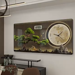 New Chinese-style restaurant decorative background wall painting clock wall art