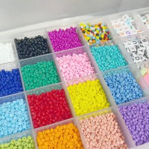 ร้อยกำไลลูกปัดแหวนสร้อยเอง, ลูกปัด, ลูกปัดเม็ดทราย ชุดเม็ดข้าวชนิดกล่อง 3-4 มม, อุปกรณ์พร้อมทำครบชุด