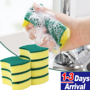 10/5pcs Sponge Scouring Pad Kitchen Cleaning Cloth Kitchen Sponge Dishwashing Sponge Scouring Pads Non- Scratch Scrub Dish Sponge Dish Brush Non-Stick Oil Washing Sponge