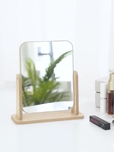HD Big Wooden Mirror 360 Adjustable Portable Desktop Mirror W/Stand Cosmetic Home Bathroom Room