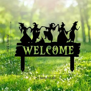 CIFbuy | CIFBUY Iron Art Halloween Garden Stake Witches Welcome Sign Spooky Yard Decor Outdoor Lawn Ornament Gift