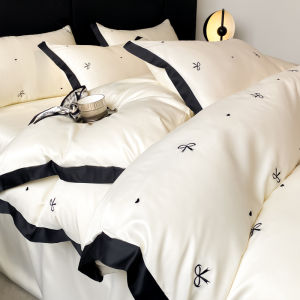 Hepburn Style Washed Silk Bed Four-Piece Summer Ice Silk Summer Cooling Quilt Cover Non-Tencel Sheets Fitted Sheet Bedding