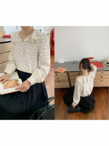 NIHAOKANONG | Áo Sơ Mi In Hoa Cổ Xếp Ly