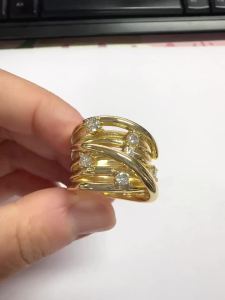 Huitan Cross Design Women Gold Color Ring Inlaid Shiny Cubic Zirconia Fashion Wedding Party Noble Accessories Lady Jewelry Gift