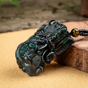 TIMESWIND with Certificate Natural Jade Dark Green Pixiu Domineering Ice Men Pendant Y1N