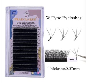 PRAECLARUS  W Type Eyelashes Extension Thickness0.07mm Premium Materials Handwoven Natural Soft Mink 3D Double Tips W-shaped Lashes Extension