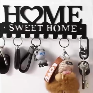 1pc Wall-Mounted Key Holder with "HOME SWEET HOME" Metal Sign - Rustic Black Decorative Hanger for Keys