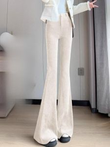 WANGGONGZHU | High Waist Thickened Fleece Lined Corduroy Wide Leg Pants Women Autumn Winter Casual Floor Length Trousers Princess Style