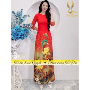 Áo Dài Lụa Habutai Truyền Thống Hoa Sen Chấm Bi Thanh Lịch Duyên Dáng A21 - Áo Dài Xuân Quỳnh
