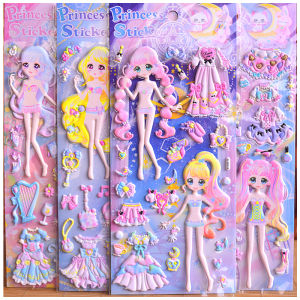 New Product Creative Princess Variety Dressing up Stickers Baby Girls Toy Changing Clothes Stickers Three-Dimensional Bubble Stickers