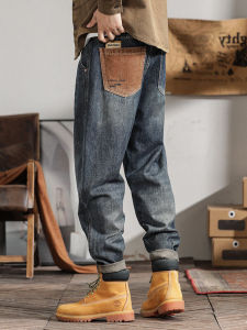 American Workwear Denim Mens Retro Loose Straight-leg Casual Pants Autumn Fashion Brand Amekaji Contrast Color Pants Men