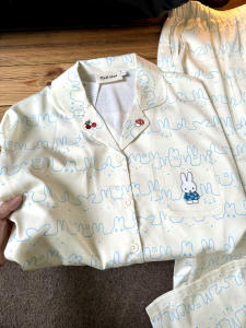 Miffy Expression Ice Silk Short Sleeve Sleepwear Set Light Blue Cartoon Home Clothes Summer Season Comfortable Breathable