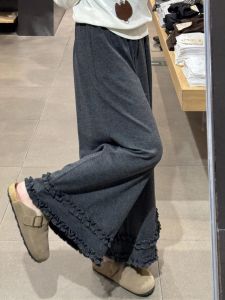 Grey Glutinous Wide Leg Pants Womens High Waist Drape Loose Slimming Lazy Straight Casual Trousers Autumn 2025 New Style