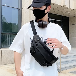 MOUSSON กระเป๋าสะพายข้างผู้ชายกันน้ำน้ำหนักเบากระเป๋าใส่หน้าอกวัสดุ PU ทนต่อการสึกหรอกระเป๋าคาดเอวสำหรับขี่จักรยานกลางแจ้ง