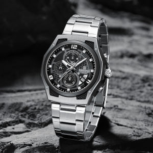 NAVIFORCE Original Watch for Men Calendar Chronograph Stainless Steel Strap Luminous 30m Waterproof Fashion Casual Outdoor Sports Multifunctional Mens Wristwatch
