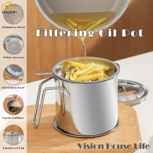 Vision 1.4L/1.8L 304 Stainless Steel Oil Filter Pot Cooking Oil Filter Cup Oil Pot Strainer Kitchen Liquid Seasoning Container With Filter Kitchen Accessorie Efficiently Filter Store and Separate Cooking Oil