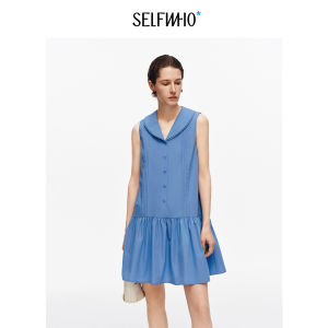 Cotton Blend A-Line Sleeveless Blue Dress