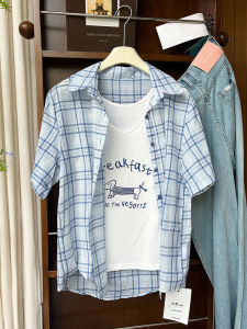 AMILUCK | Womens Plaid Shirt With Halter Neck Design Long Sleeve UV Protection Loose Fit Korean Style Commute Cotton Blend Top