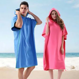 110x90cm Quick Dry Bathrobe Adult Surf Poncho Change Towel Microfiber Wearable Beach Towel Swimming Hooded Absorbent Bathrobe