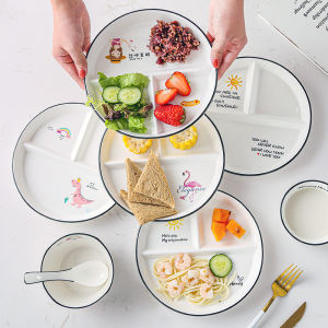 Three-Compartment Ceramic Breakfast Plate Home Use Weight Loss Dinnerware Childrens Quantitative Partition Plate