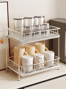 ชั้นวางถ้วยสแตนเลส 304 ชั้นวางของบนโต๊ะ ชั้นวางถ้วยนม ชั้นวางของในครัว เครื่องมือทำความสะอาดในบ้าน