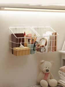College Student Dormitory Storage Basket Wall Mounted Bedside Shelf No Drilling Required Metal Storage Organizer for Bedhead