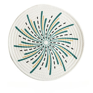 Round Cotton Woven Placemats Printed Heat Resistant Trivet Mat Drink Coaster for Dining Table Boho Farmhouse Kitchen Decor