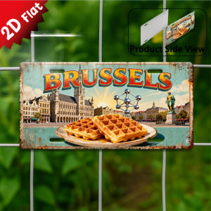 2D Flat1pc Vintage Metal Sign Decorative Only Outdoor Plaque & Wall Decor Brussels Cityscape Aluminum Sign Ideal for Home