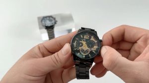 Quick delivery buy one get one free mens steel strap calendar quartz watch sports night light pointer quartz watch mens watch high-end casual watch gift