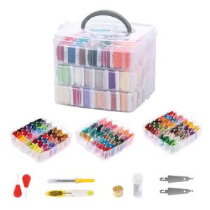 Embroidery Kit Floss Set Including 150 Colors Threads with 3-Tier Transparent Storage Box Cross Stitch Tools