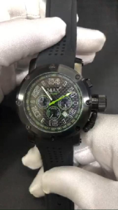 Max Grand Prix GP Racer Chronograph Black Dial/Green Highlights Silicone Strap Mens Watch 47mm 5-MAX535