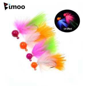 Bimoo 2PCS 3g 5g UV Marabou Crappie Jig Head Fishing Lure Streamer Fly Weighted Head Sea Bass Trout Pike Muskie Jig Fishing Lure