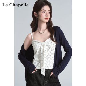 La Chapelle | Dot Design Bow Detail Summer Protection Blouse and Camisole Set