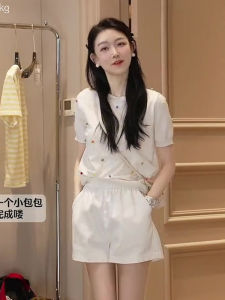 Oajer Flagship Store Womens Knitted Short Sleeve T-shirt Polka Dot Design Age-Defying Spring Summer Collection Commute Style