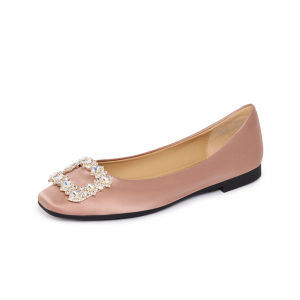 Reemoor | Fall New French Design Slip-on Square Toe Rhinestone Buckle Flats