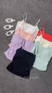 ONEFASHIONMALL Tanktop Bra Tali Spaghetti Model Samping Kerut Strap Wanita Panjang Polos BR241