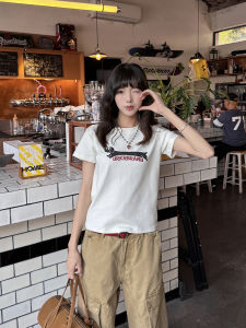 URKR Thiết Kế Ban Đầu Chất Liệu Cotton Áo Thun Nữ Tay Ngắn in Hình Chó Chả Vai Thường Ngày Mùa Hè 2025