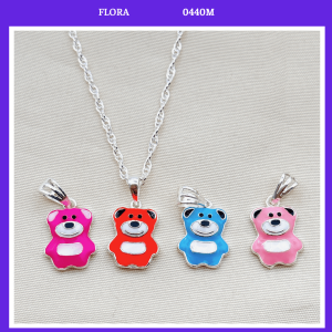 FLORA 0440M - [Có bán lẻ] Dây chuyền bạc ta hình gấu dâu màu đỏ hồng xanh dành cho bé gái
