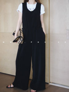 High Waist Straight Leg One Piece Pants Iron Free Wide Leg Pants Black Self Maintaining Spring Summer Fashion Commute Style