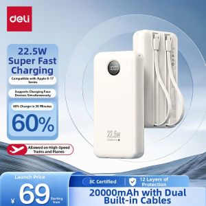 deli | Cable Included Thin Mini Fast Charging Power Bank 20000mAh