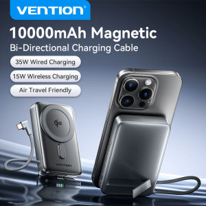 Vention Qi2 15W 10000mAh Power Bank 35W PD PPS Fast Charging Powerbank Built in C cable with Magnetic Wireless Charging for iPhone 17 Pro Max 16 AirPods 4 3 AirPods Pro ANC