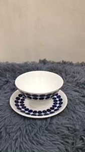 BỘ CHÉN DĨA 12X7 CM - 15X2 CM - VIỀN CHẤM XANH - GỐM SỨ CƯỜNG PHÁT - HÀNG VIỆT NAM CHẤT LƯỢNG CAO