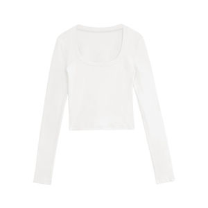audwyn | Elastic U-Neck Neckline Beautifying Slimming Womens Long Sleeve Top