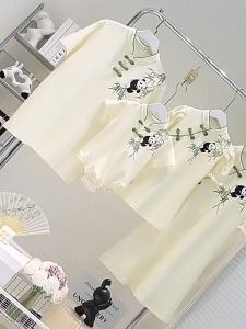 New Chinese Style Family Matching Dresses Cotton Material Summer Season Three Generations of Womens Skirts Kids Clothing