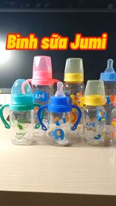 Bình sữa cho bé bình sữa cổ hẹp Jumi 140ml 240ml núm vú siêu mềm chống sặc chống đầy hơi có tay cầm và không có quai