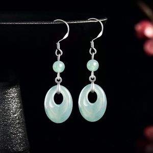 TIMESWIND Natural A-grade Light Blue Jade Oval Hollow Women S925 Earrings with Certificate