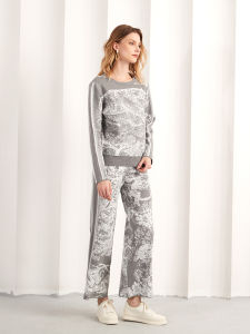 Casual Tracksuit Women Two Piece Set Elegant Winter Knitted Pants Set Women Ink Tiger Knit Sweater Matching Sets For Women 2024