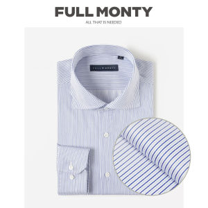 Non-iron Fine Stripe Long Sleeve Mens Cotton Business Shirt 100 Double Yarns