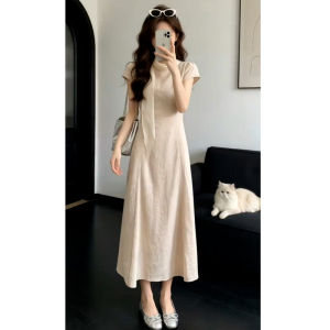 PEIZIXUAN | French Pink Long Dress Summer Slimming Cinched Waist